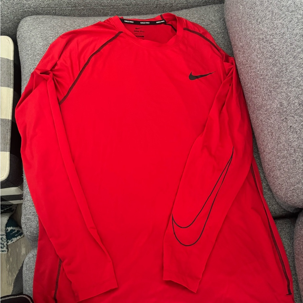 Nike Men's Red Long Sleeve Shirt with Black Accents